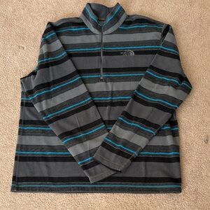 The North Face Gray and Teal Striped Quarter-Zip Fleece Pullover